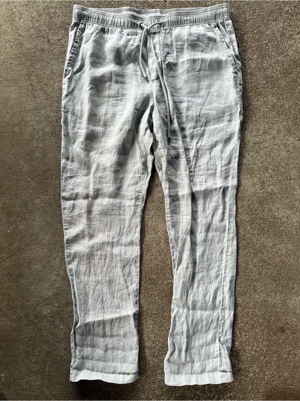 James Perse Gray Linen Drawstring Pull On Straight Leg Pants